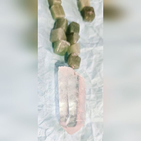 Square Green Aventurine Lumurian Hand Made Silver Loop Water Window Crystal L2 - Picture 7 of 8